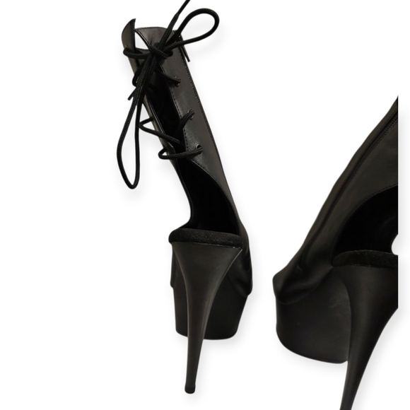 Pleaser Delight-1018 Platform Ankle Boots Black Vegan Leather Open Toe Heel 11 - Picture 5 of 7